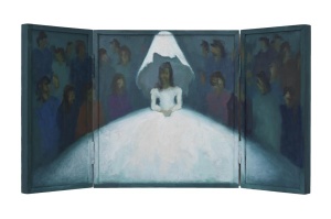 Zohar Fraiman, White Boxed Dosit, 27 x 50 cm (open), oil on wooden altar, 2016