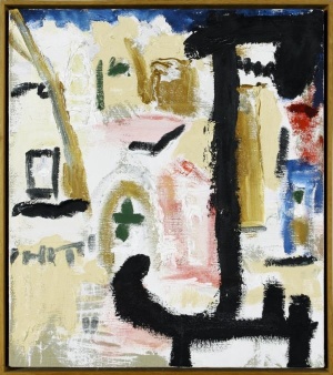 Don van Vliet, Trinked Village, 1988, Öl auf Leinwand, 71,5 x 63 cm.