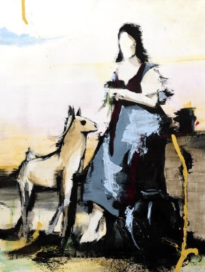 Lars Teichmann, Girl with Ram, 2020, Acryl und Lack auf Leinwand, 200x150 cm