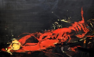 Lars Teichmann, Big Lobster, 2020, Acryl und Lack auf Leinwand, 200x320 cm