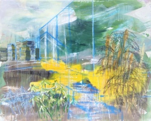 Claudia Schauerte, Dachterrasse, 2020, Acryl und Kreide auf Leinwand, 80 x 100 cm