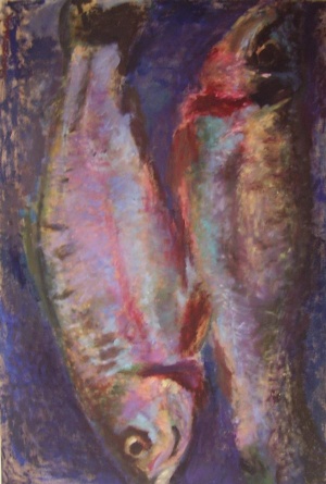 Birgit Decressin, Fische, Öl auf Leinwand, 2021, 100 cm x150 cm