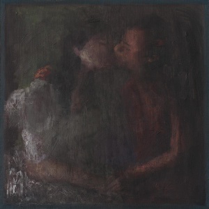 Zohar Fraiman, Avoiding Kiddushin Series- Kiss, 40x40 cm, oil on wood, 2014 