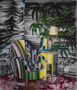 Andrea C. Hoffer,  INVENTING HOME I, 2018, Eitempera und Acryl auf Nessel, 140 x 120 cm