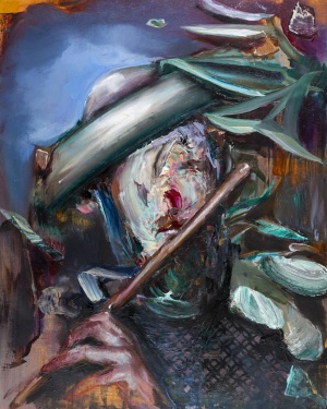 Justine Otto, Blower, 2017, Öl auf Holz, 50 x 40 cm