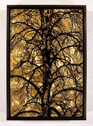 Jan Davidoff, Glanzbaum, 2015, 30x20cm, Reliefdruck auf Messig bearbeitet,  Lachenmann Art