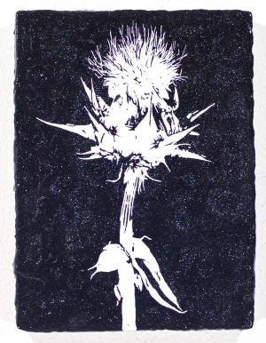 Jan Davidoff, Weisse 2, 2018, Mischtechnik auf Holz, 40 x 30 cm, Blume, Blau, weiß, Kunst