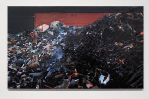 Reifenberg, Untitled with red square, 2016, Plastiktüte und Sotch tape, 56 x 92cm, Photocredits Wolfram Ziltz