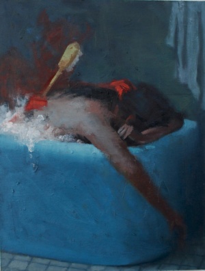 Zohar Fraiman, Avoiding Kiddushin Series - Bath, 42x33 cm, oil on wood, 2016 @lachenmann Art